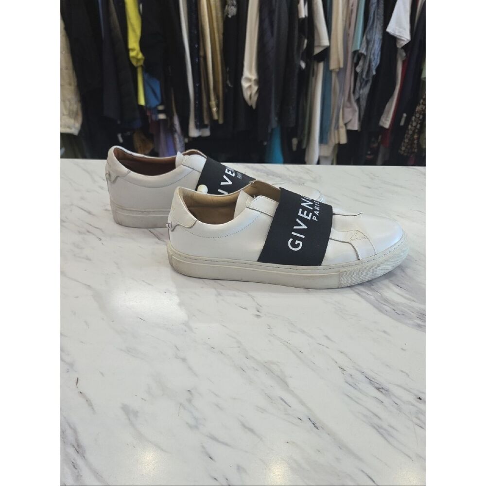 Givenchy White Leather Slip-On Sneakers with Black Logo Band